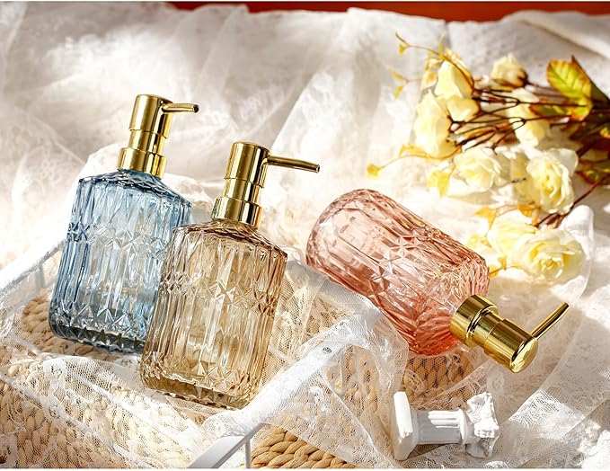 YunNasi Soap Dispenser with Pump, Refillable Liquid Hand Soap Dish Soap Dispensers for Bathroom Counter, Kitchen Sink (Amber)