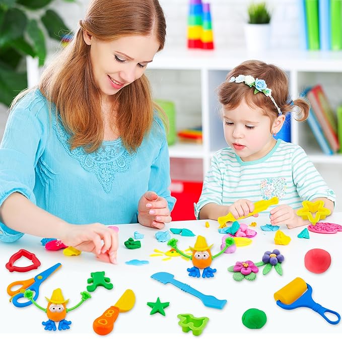 Dough Tools for Kids,40pcs Basic Dough Play Toys Includes Cutters, Roller, Rolling Pins, Safety Scissors