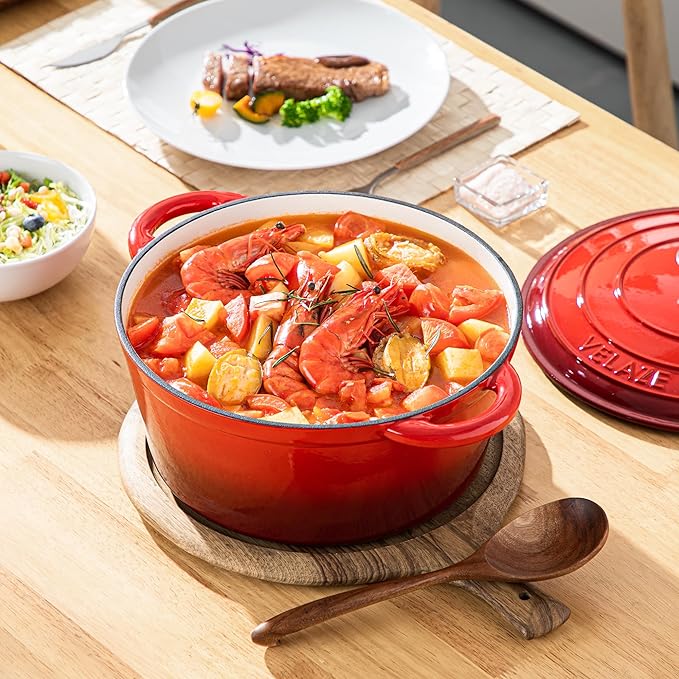 Velaze 7.5 QT Dutch Oven Pot with Lid, Enameled Cast Iron Dutch Oven with Dual Handles for Sourdough Bread Baking, Cooking, Non-stick Enamel Coated Cookware (RED) - Image 7