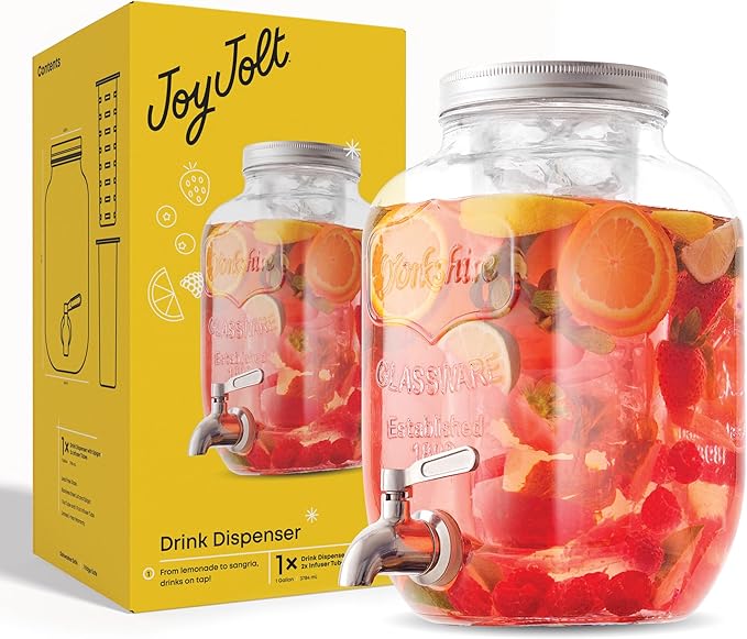 1-Gallon Drink Dispenser. Glass Beverage Dispenser with Stainless steel Spigot plus Ice Cylinder and Fruit Infuser! Water Dispenser, Lemonade Stand, Juice Container - Drink Dispensers for Parties - Image 9