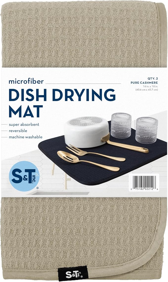 S&T INC. Dish Drying Mat 2 Pack, 16” x 18”, Absorbent Microfiber Kitchen Counter Mat, Dish Drying Pad for Dishes, Utensils, Pots and Pans, Large, Pure Cashmere - Image 8
