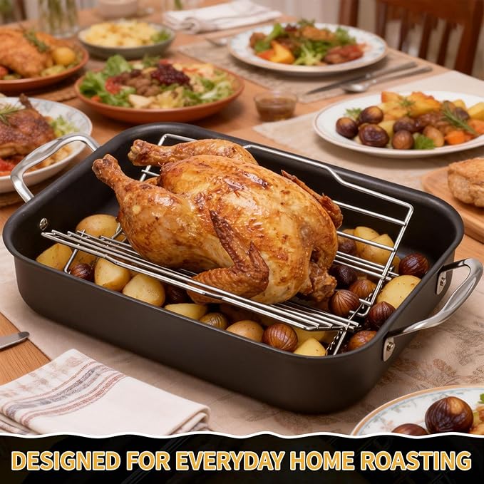 Roasting Rack for 9x13 Inch Pan, Adjustable Turkey Rack for Roasting Pan V-Shaped, Made of Stainless Steel, Keeps Food Elevated and Improves Airflow, Easy to Clean, Ideal for Turkey and Chicken