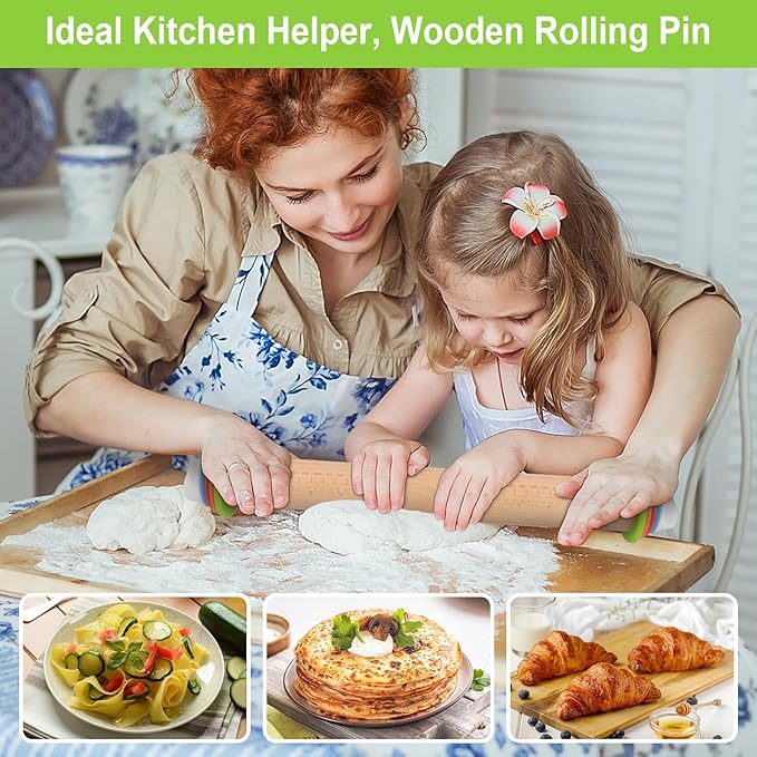 Wood Rolling Pin with Thickness Rings, Adjustable Wooden Rolling Pins for Baking, Dough Roller Pins for Cookie Pastry Tools Cake Baker, Fondant Roller for Decorating Bakery Supplies Kitchen Gadgets - Image 6