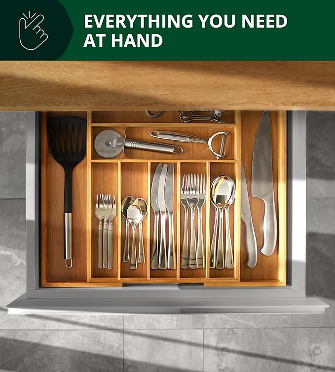 ROYAL CRAFT WOOD Luxury Bamboo Kitchen Drawer Organizer - Silverware Organizer, Utensil Holder & Cutlery Tray Drawer Dividers for Flatware (9 Slot, Natural) - Image 9