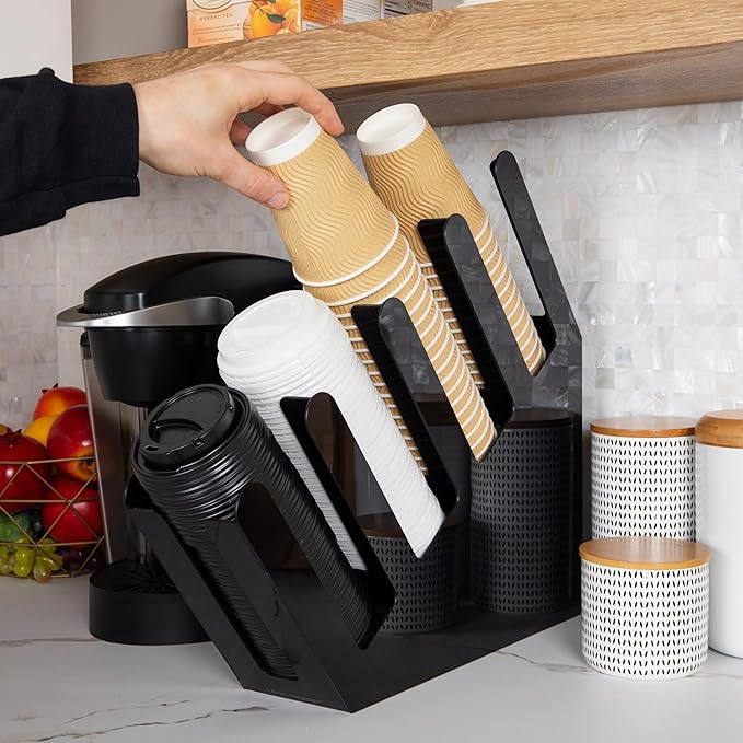 Mind Reader Cup and Lid Dispenser, Countertop Org, Coffee Bar, Beverage Cup, Kitchen, Breakroom, Black - Image 6