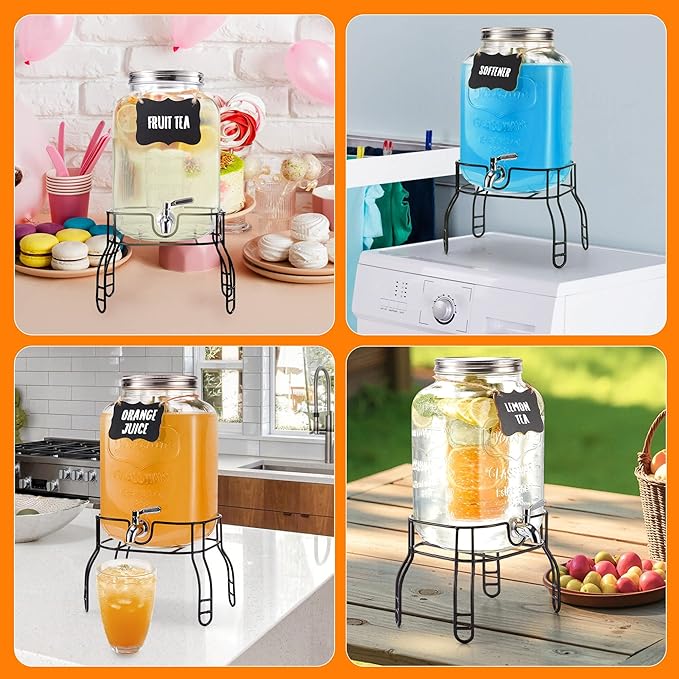 2 Gallon Large Glass Drink Dispenser Set, Beverage Dispensers with Stand & 18/8 Stainless Steel Spigot, Leakproof for Lemonade, Sun Tea & Iced Tea - Image 7