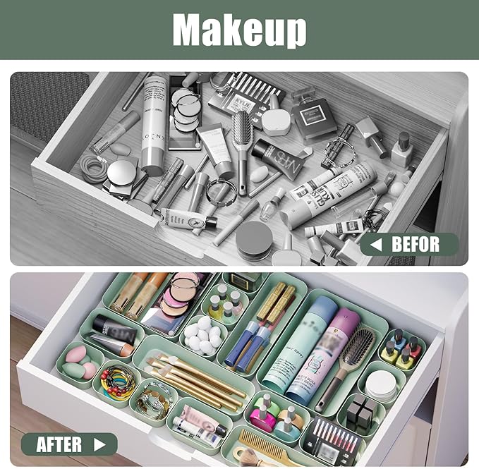 Plastic Drawer Organizers, 18 PCS Drawer Organizer Bins, Bathroom and Vanity Organizer Plastic Tray, Makeup organizer and storage for Makeup, Bedroom, Kitchen Gadgets Utensils and Office - Image 8