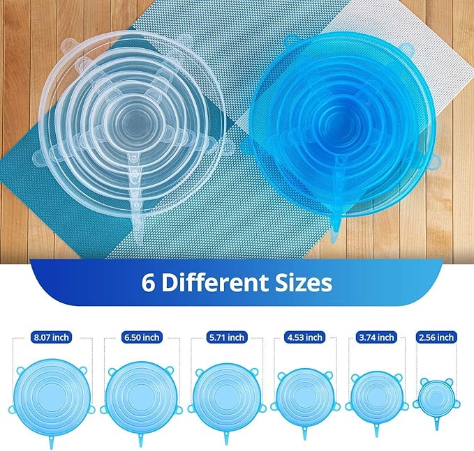 Silicone Stretch Lids, Zero Waste Reusable Silicon Container Lid Covers for Leftover Food Fruit Bowls Pots Cups Jars Dishes (White-12PCS)