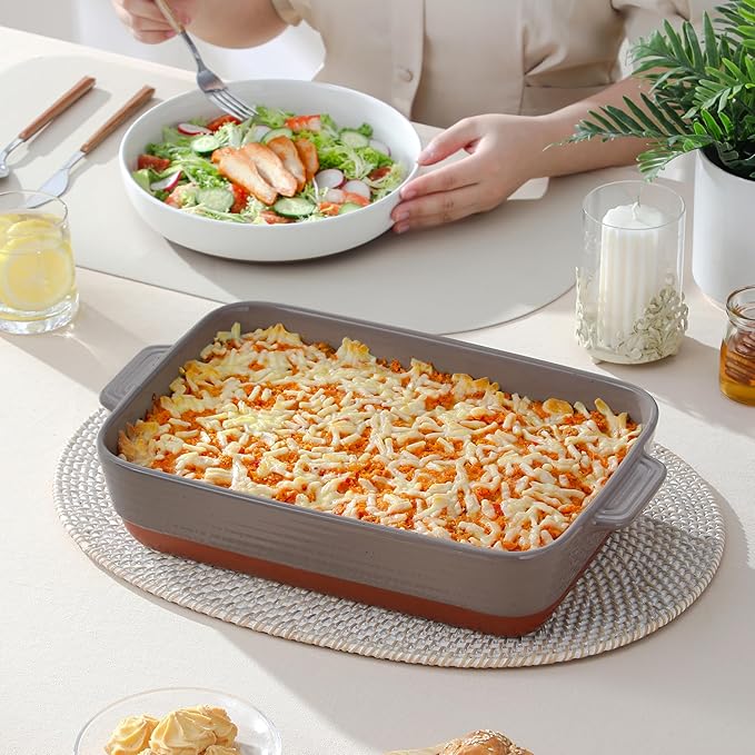 MALACASA 4.8 Qt Lasagne Dishes for Oven, 9 x 13 Inches Brown Ceramic Oven Dish with Handles, Deep Rectangular Baking Dish Casserole Dishes, Lasagna Pan Bakeware for Roasting, Series TARA - Image 9