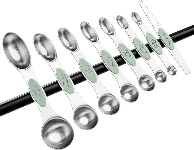 Spring Chef Stainless Steel Magnetic Measuring Spoons Set of 8 with Leveler, Dual Sided Teaspoon & Tablespoon Set, Nesting Metal Kitchen Gadgets for Baking & Cooking, Fits in Spice Jars - Pistachio - Image 9