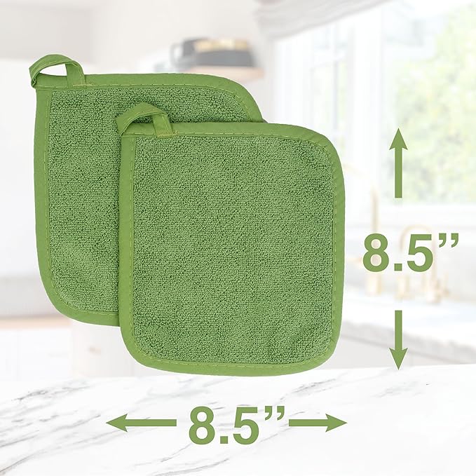 RITZ Terry Potholder & Hot Pad: Unparalleled Heat Resistant, Durable 100% Cotton – Ergonomically Designed for Optimal Grip – Easy-Care Machine Washable – 4-Pack, Cactus Green - Image 8