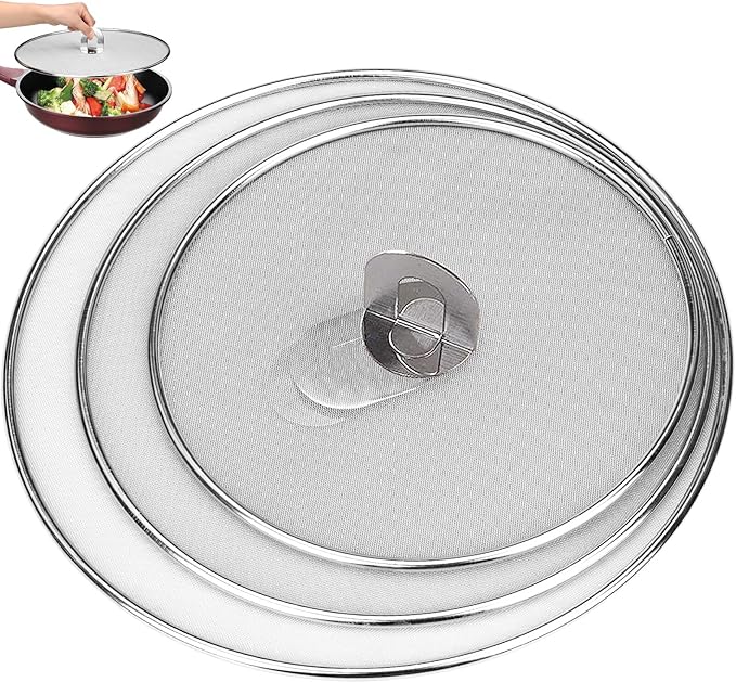3 Pack Splatter Screen for Frying Pan 13" 11.5" 9.8" Stainless Steel Grease Splatter Guard Ultra Fine Mesh Lids with Fold Flat Knob Set for Prevent Oil Splatter - Image 9