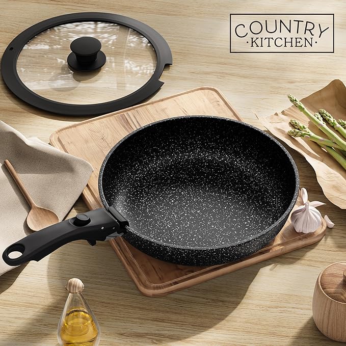 Country Kitchen Cookware Set with Removable Handle, Oven & RV Safe Pots and Pans Set, Black, Original - Image 9
