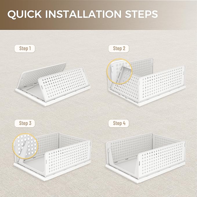 Pinkpum 8 Pack Closet Organizers and Storage Plastic Stackable Storage Bins, Foldable Drawer Shelf Storage Container for Wardrobe Kitchen Bathroom Dorm White - Image 9