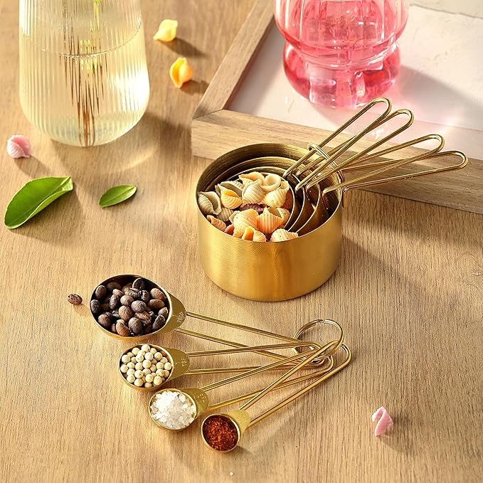 Measuring Cups and Spoons Set, Kaloo 8PCS Stainess Steel Metal Measuring Cups, Gold Finish, Ideal for Cooking and Baking - Image 9