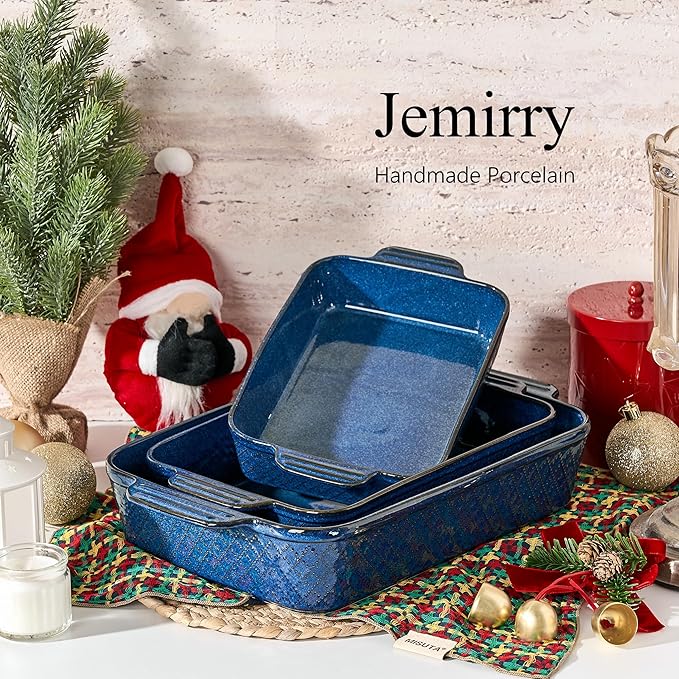 Ceramic Baking Dish Set of 3, Casserole Dishes for Oven, Square Porcelain Bakeware Set with Handles, Lasagna Baking Pan for Cooking, Perfect for Baking and Serving, Housewarming, Halloween, Thanksgiving, Christmas, New Year- Blue - Image 7