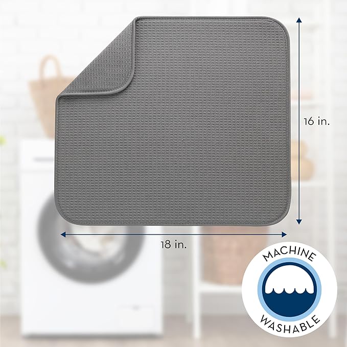 S&T INC. Dish Drying Mat 2 Pack, 16” x 18”, Absorbent Microfiber Kitchen Counter Mat, Dish Drying Pad for Dishes, Utensils, Pots and Pans, Large, Grey and Grey Trellis - Image 6