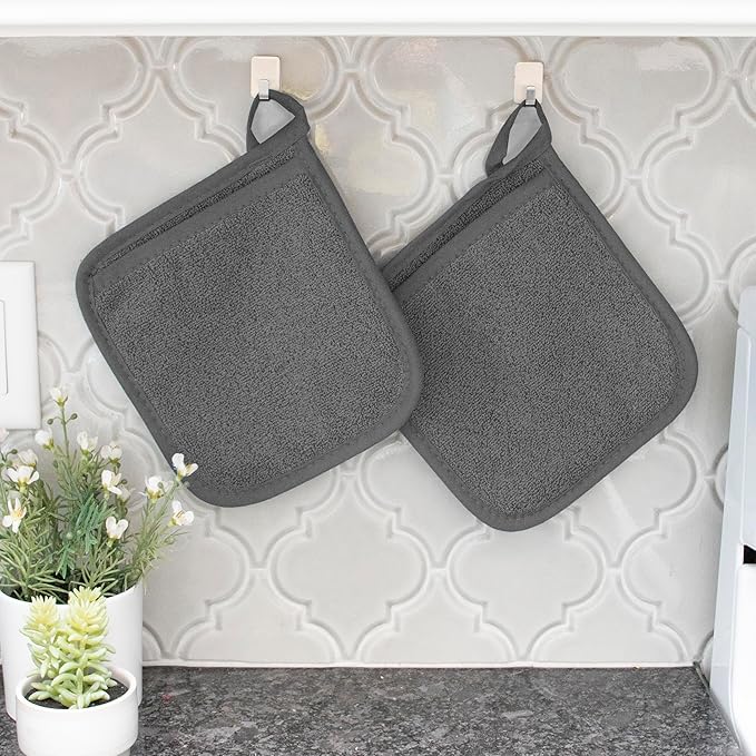 RITZ Terry Potholder & Hot Pad: Unparalleled Heat Resistant, Durable 100% Cotton – Ergonomically Designed for Optimal Grip – Easy-Care Machine Washable – 4-Pack, Mocha/Graphite - Image 5