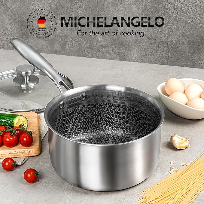 MICHELANGELO 3 Quart Saucepan with Lid, Premium Triple Ply Stainless Steel Sauce Pan with Lid, Sauce Pot with Honeycomb Interior - 3QT - Image 7