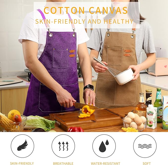 Tosewever Canvas Cross Back Chef Cotton Aprons for Men Women with Large Pockets - Image 7