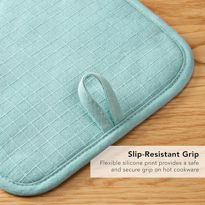 KITCHENAID Gourmet Series Gridlines Pot Holders 2-Pack Set, Heat Resistant up to 600°F, Soft Silicone Grip, Magnetic Cuff, Mineral Water Aqua, 8"x8" - Image 7