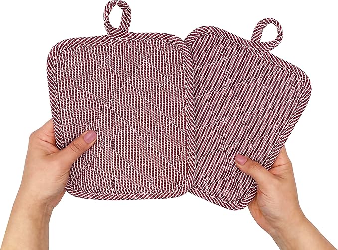 American Linen Pot Holders, Hot Pads, Table Pads for Kitchen and Dining Table, Non Slip Heat Resistant Hot Pot Holder (Burgundy, 8 Pack)