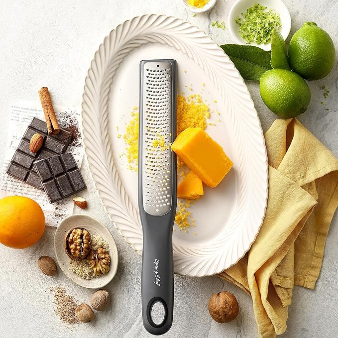Spring Chef Premium Gray Lemon Zester Grater with Handle - Lime, Garlic, Ginger, Orange, Nutmeg, Fruit Grater - Heavy Duty Kitchen Tool - Stainless Steel Citrus Zester with Blade Cover - Fine Shred - Image 9