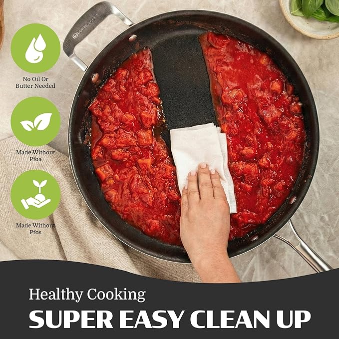 Granitestone Ceraluxe 14 Inch Frying Pan with Lid, Family Sized Large Frying Pan Skillet with Ceramic Nonstick Coating, Non Toxic PFOA Free, Oven and Dishwasher Safe - Black - Image 6