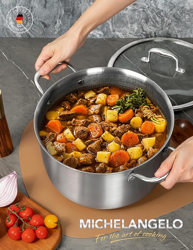 MICHELANGELO Tri-ply Stainless Steel Stock Pot, 8-Quart Stockpot with Lid, 18/10 Nonstick Cooking Pot with Honeycomb Interior, Compatible with All Cooktops - Image 8