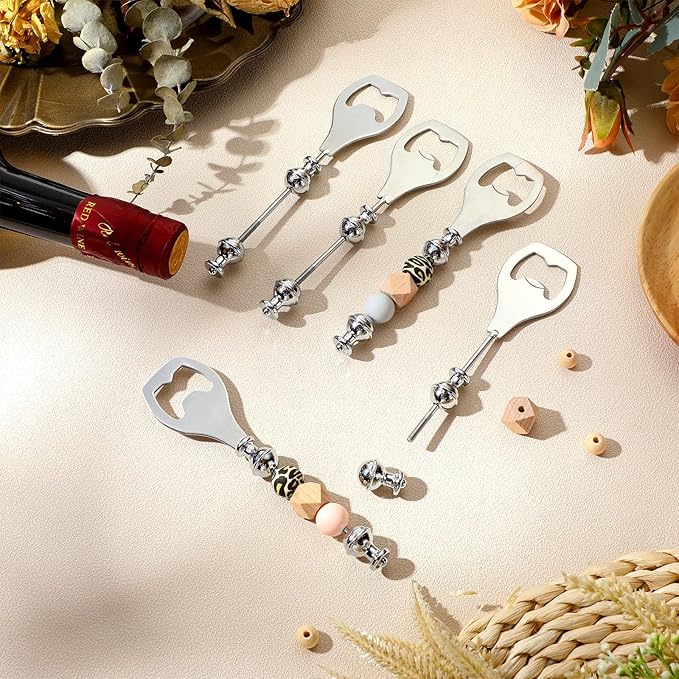 FoldTier 6 Pcs Beadable Beer Opener Reusable Bottle Opener Decorative for Bartenders DIY for Summer Birthday Wedding Christmas Party Favor (Silver)