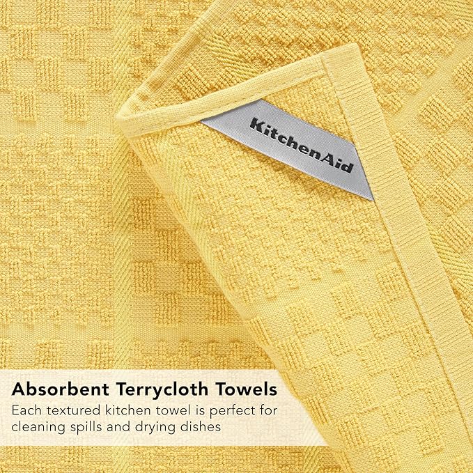 KITCHENAID Quilted Cotton Terry Cloth Oven Mitt, Pot Holder, Kitchen Towel 4-Pack Set, Heat Resistant, Silicone Grip, 16"x26", 7"x13" & 7"x10", Butter Yellow - Image 11