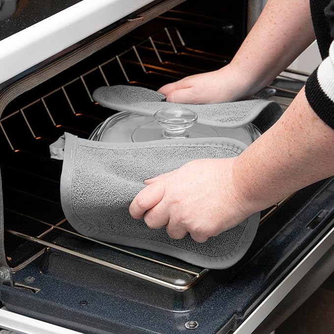 RITZ Terry Potholder & Hot Pad: Unparalleled Heat Resistant, Durable 100% Cotton – Ergonomically Designed for Optimal Grip – Easy-Care Machine Washable – 4-Pack, Titanium/Graphite - Image 6