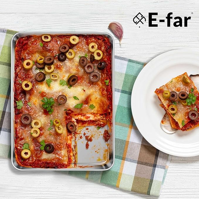 E-far Small Baking Sheet Set of 4, 10.5”x8.3” Stainless Steel Cookie Sheets Pans, Compact Non-toxic Metal Toaster Oven Trays for Cake, Healthy & Rust Free, Mirror Finish & Dishwasher Safe - Image 7