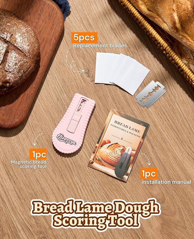 Bread Lame Sourdough Bread Baking Supplies Bread Cutter, Extractable & Magnetic Dough Cutter for Sourdough Bread, Pizza Dough and Baking Supplies, Scoring Patterns booklet & 5 Razor Blades
