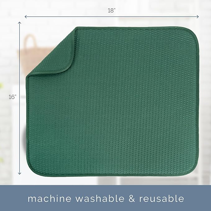 S&T INC. Dish Drying Mat, 16” x 18”, Absorbent Microfiber Kitchen Counter Mat, Drying Pad for Dishes, Utensils, Pots and Pans, Large, Diamond Texture, Emerald Green - Image 7