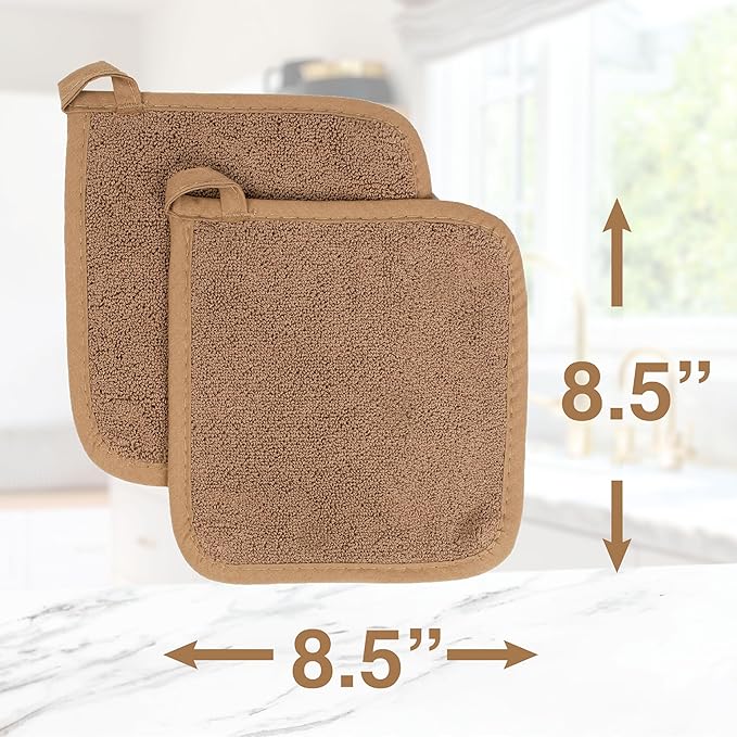 RITZ Terry Potholder & Hot Pad: Unparalleled Heat Resistant, Durable 100% Cotton – Ergonomically Designed for Optimal Grip – Easy-Care Machine Washable – 4-Pack, Mocha Brown - Image 7