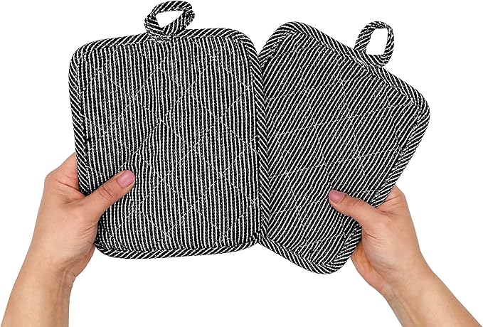 American Linen Pot Holders, Hot Pads, Table Pads for Kitchen and Dining Table, Non Slip Heat Resistant Hot Pot Holder (Black, 4 Pack)