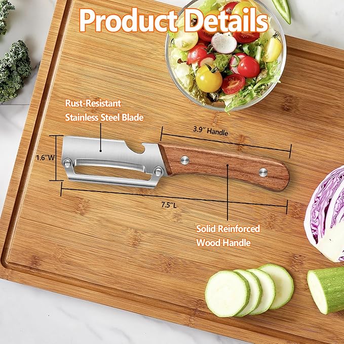 Zero Snag Wooden Peeler, Multifunctional Vegetable Peeler for Kitchen, Premium Vegetable Peeler with Wooden Handle and Bottle Opener, Peeler for Fruit Apple Potato Pumpkin Papaya Zucchini