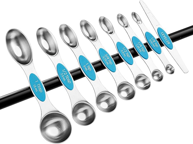 Spring Chef Stainless Steel Magnetic Measuring Spoons Set of 8 with Leveler, Nesting Teaspoon & Tablespoon Measuring Spoons for Dry and Liquid Ingredients, Kitchen Gadgets for Baking & Cooking - Teal - Image 9