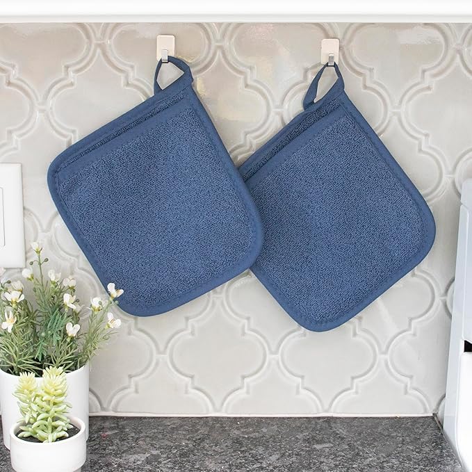 RITZ Terry Potholder & Hot Pad: Unparalleled Heat Resistant, Durable 100% Cotton – Ergonomically Designed for Optimal Grip – Easy-Care Machine Washable – 4-Pack, Dew/Federal - Image 5