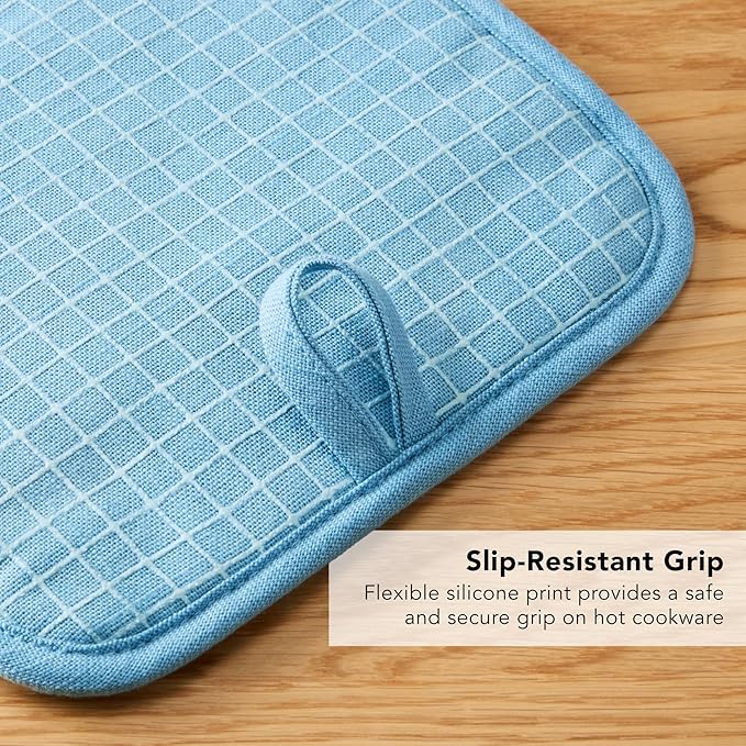 KITCHENAID Gourmet Series Gridlines Pot Holders 2-Pack Set, Heat Resistant up to 600°F, Soft Silicone Grip, Magnetic Cuff, Blue Velvet, 8"x8" - Image 7