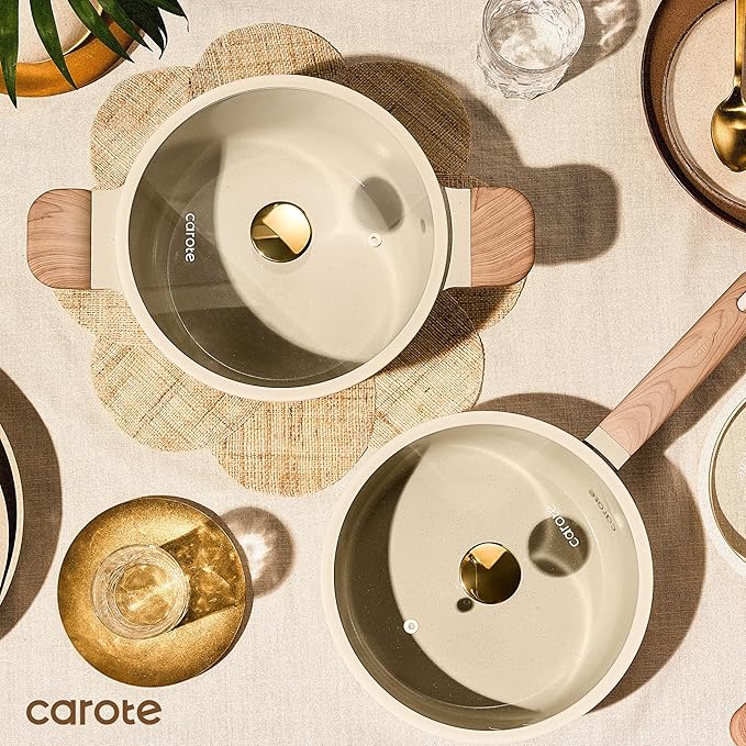 CAROTE 22Pcs Pots and Pans Set Non stick, Ceramic Cookware Set, Non-toxic Kitchen Cooking Set, PFAS and PFOA Free - Image 9