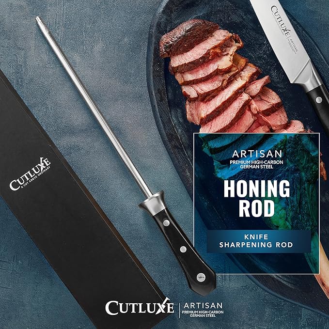 Cutluxe Honing Rod, Professional Knife Sharpener Rod – 10" Honing Steel – Ergonomic Handle Design, Grilling Gifts for Men – Artisan Series - Image 8