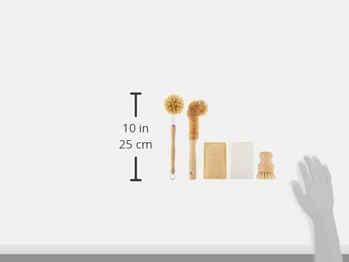 Tieralia Bamboo Dish Brush Gift Set – 5-Piece Kitchen Cleaning Set with Bottle Brush, Round Scrub Brush, Palm Brush & 2 Plant-Based Sponges | Wooden Handle Cleaning Tools for Dishes & Surfaces - Image 9