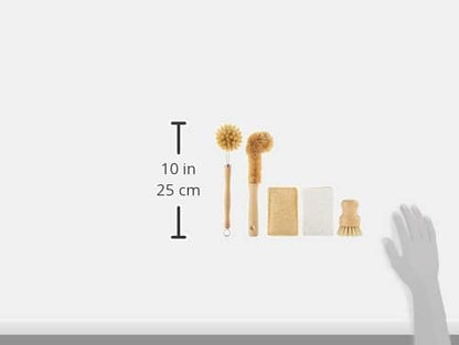 Tieralia Bamboo Dish Brush Gift Set – 5-Piece Kitchen Cleaning Set with Bottle Brush, Round Scrub Brush, Palm Brush & 2 Plant-Based Sponges | Wooden Handle Cleaning Tools for Dishes & Surfaces - Image 9