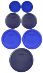 Pyrex (2) 7202-PC 1-Cup Cadet Blue, (2) 7200-PC 2-Cup Dark Blue, (2) 7201-PC 4-Cup Cadet Blue and (1) 7402-PC 6/7-Cup Dark Blue Lids - Made in USA by Pyrex
