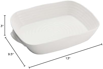 Portmeirion Sophie Conran White Medium Handled Rectangular Roasting Dish - 15 x 11 Inch, 3 Quart Fine Porcelain Bakeware - Oven, Microwave, Freezer & Dishwasher Safe Cookware