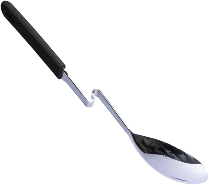 Souper Cubes + Lori Greiner No Mess Stainless Steel Cooking Spoon with Silicone Handle - Stainless Steel Serving Spoon No Mess Design Hooks on Side of Any Pot - Charcoal - Image 2