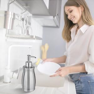 Soap Dispenser Stainless Steel - Brushed Nickel Pump Dispenser Bottle Refillable Liquid Hand Dish Soap Dispenser for Bathroom, Kitchen, Countertop, Silver (13.5 Oz / 400ML) - Image 8