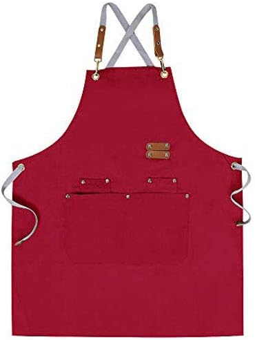 Mignongirl Chef Apron,Cross Back Apron for Men Women with Adjustable Straps and Large Pockets,Canvas,M-XXL (Red) by Mignongirl